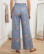 virág mintás bőszárú nadrág hátulról