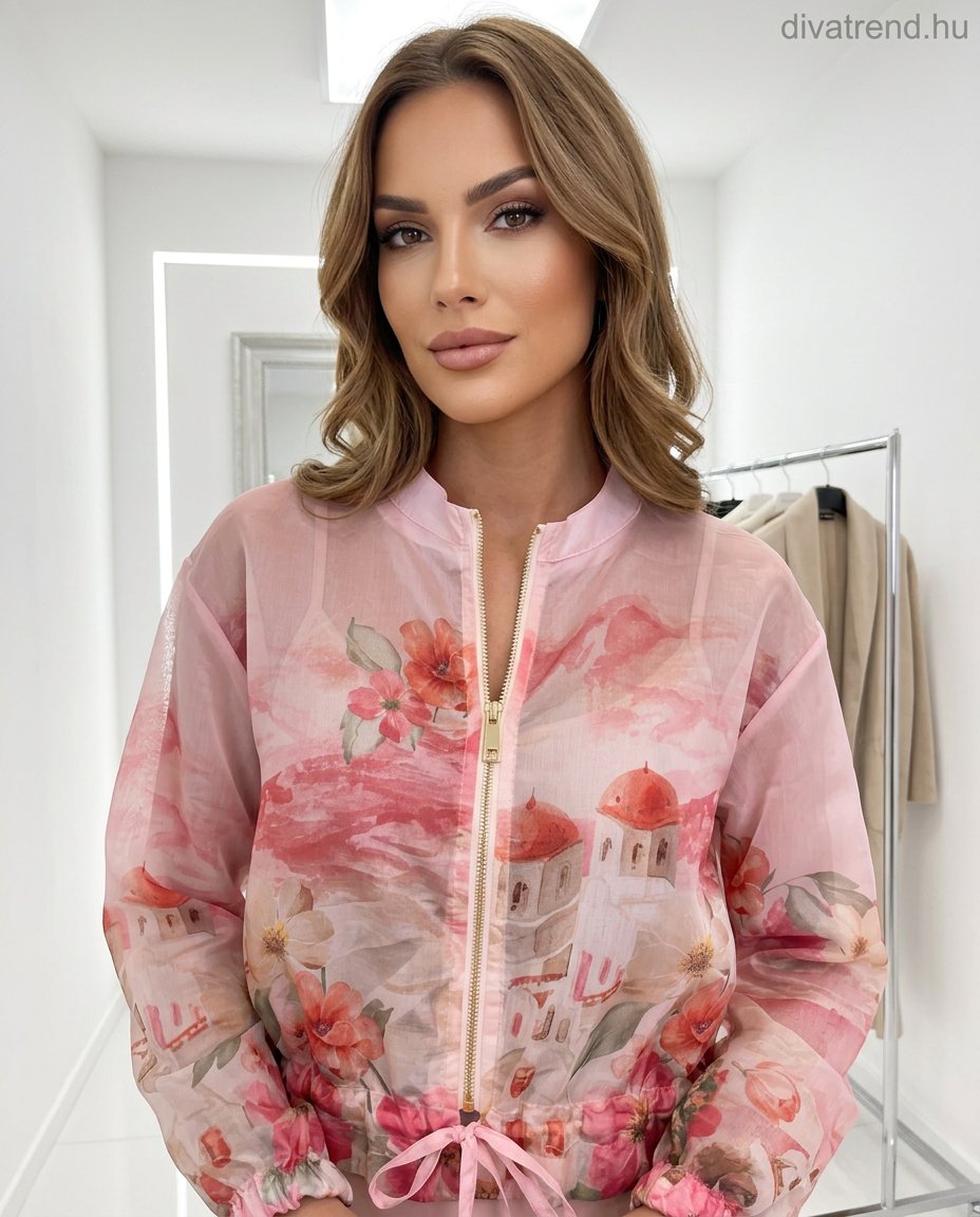 pinklight női vékony áttetsző átmeneti kabát, romantikus mintával