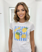 fehér női pamut póló citromos mintás