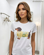 olasz női mintás póló rövid ujjú kerek nyakú