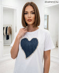 fehér női pamut póló farmer szívvel