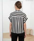 csíkos női szatén ing, rövid ujjú hátulról