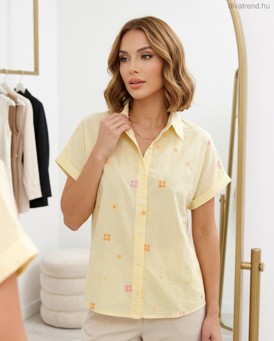 sárga virágmintás női pamut ing