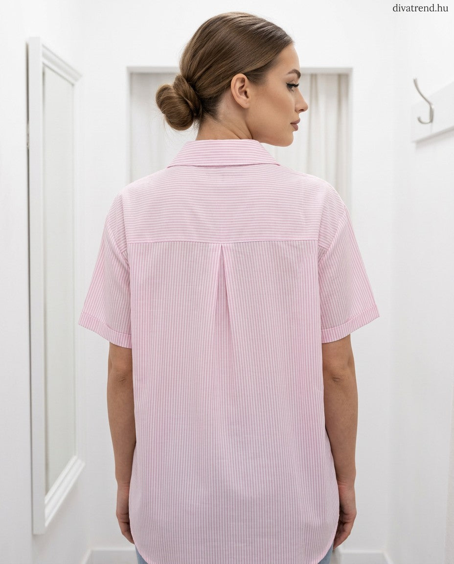 női csíkos pamut ing kutyás, rövid ujjú hátulról