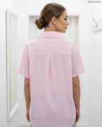 női csíkos pamut ing kutyás, rövid ujjú hátulról