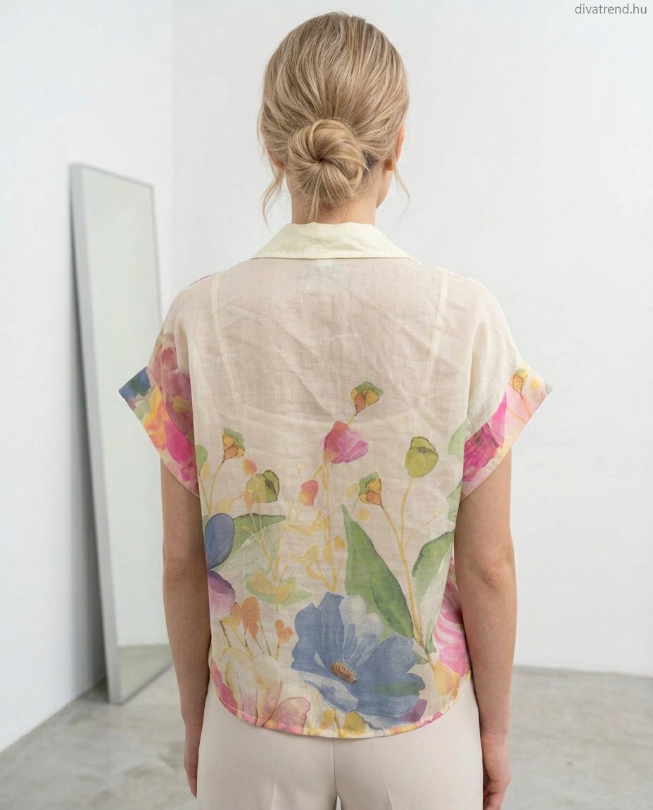 női tencel ing virág mintás, rövid ujjú hátulról