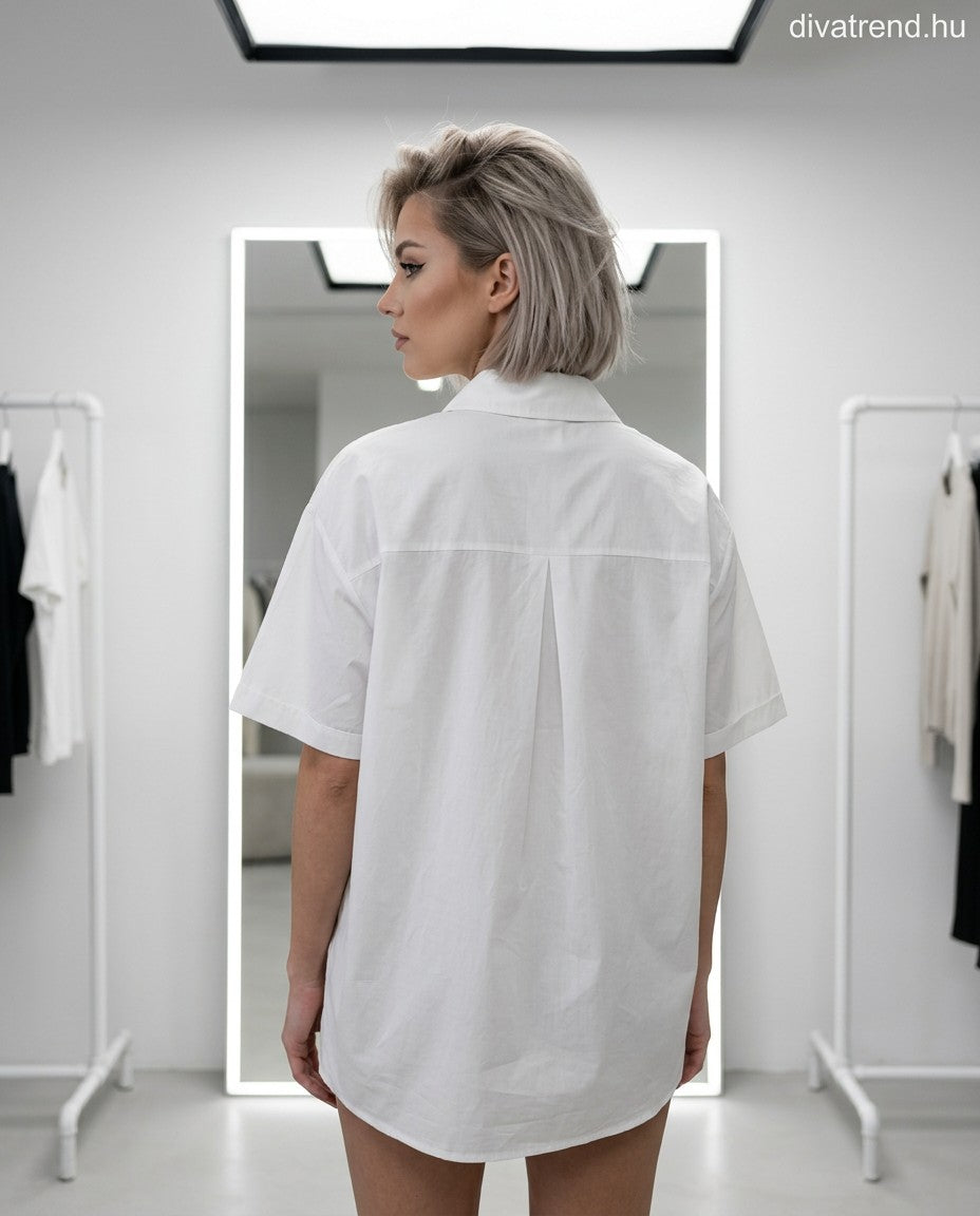 női pamut ing kutyás, rövid ujjú hátulról