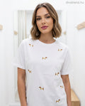 fehér sárga női pamut póló kutyás hímzésekkel