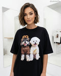 fekete női pamut póló kutya mintás
