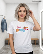 fehér kék női pamut póló kutya mintás