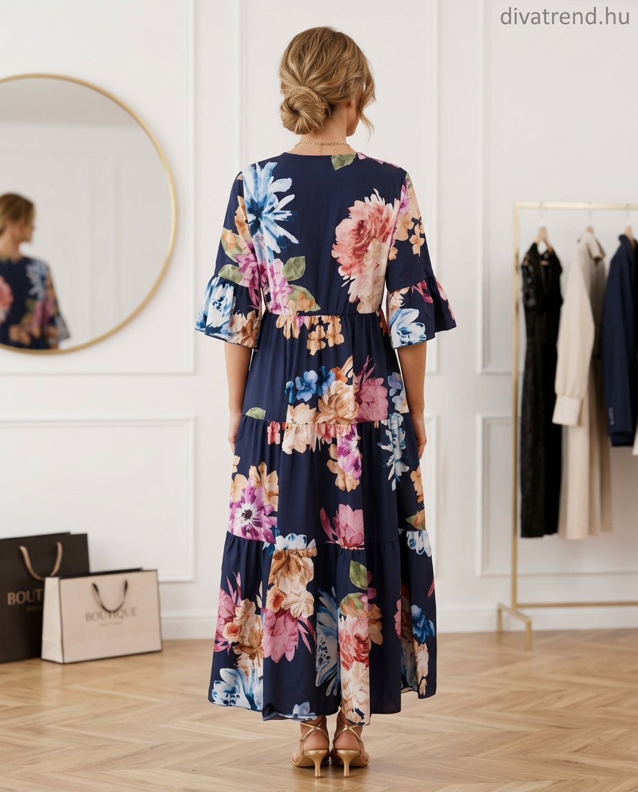 virágmintás pamut maxi ruha hátulról