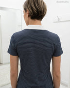 csíkos női bordázott pamut pólóing, hímzett szívvel hátulról