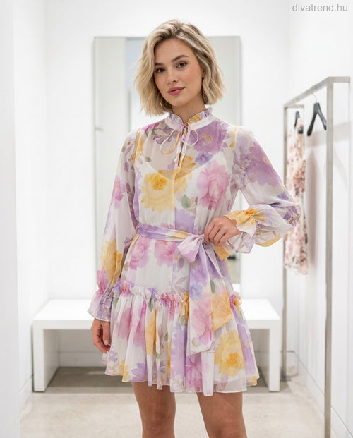 fehértört virágmintás sifon mini ruha