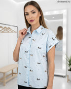 kék világos női pamut ing kutyás, rövid ujjú