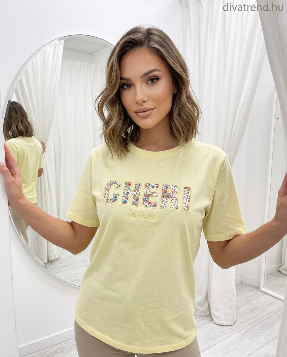 sárga női pamut póló CHERI paris