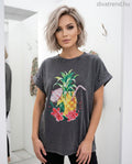 szürke női pamut póló ananász mintás