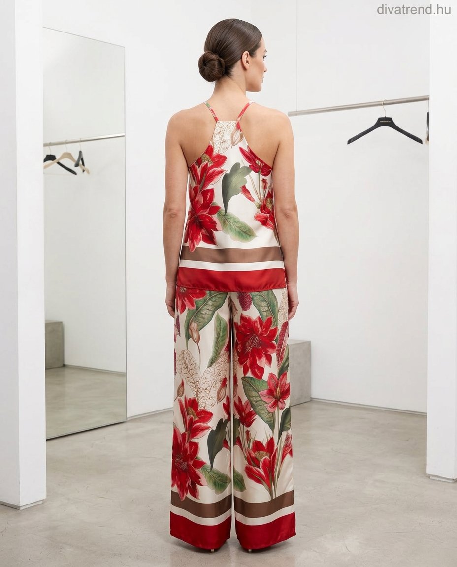 virágmintás szatén szett hátulról