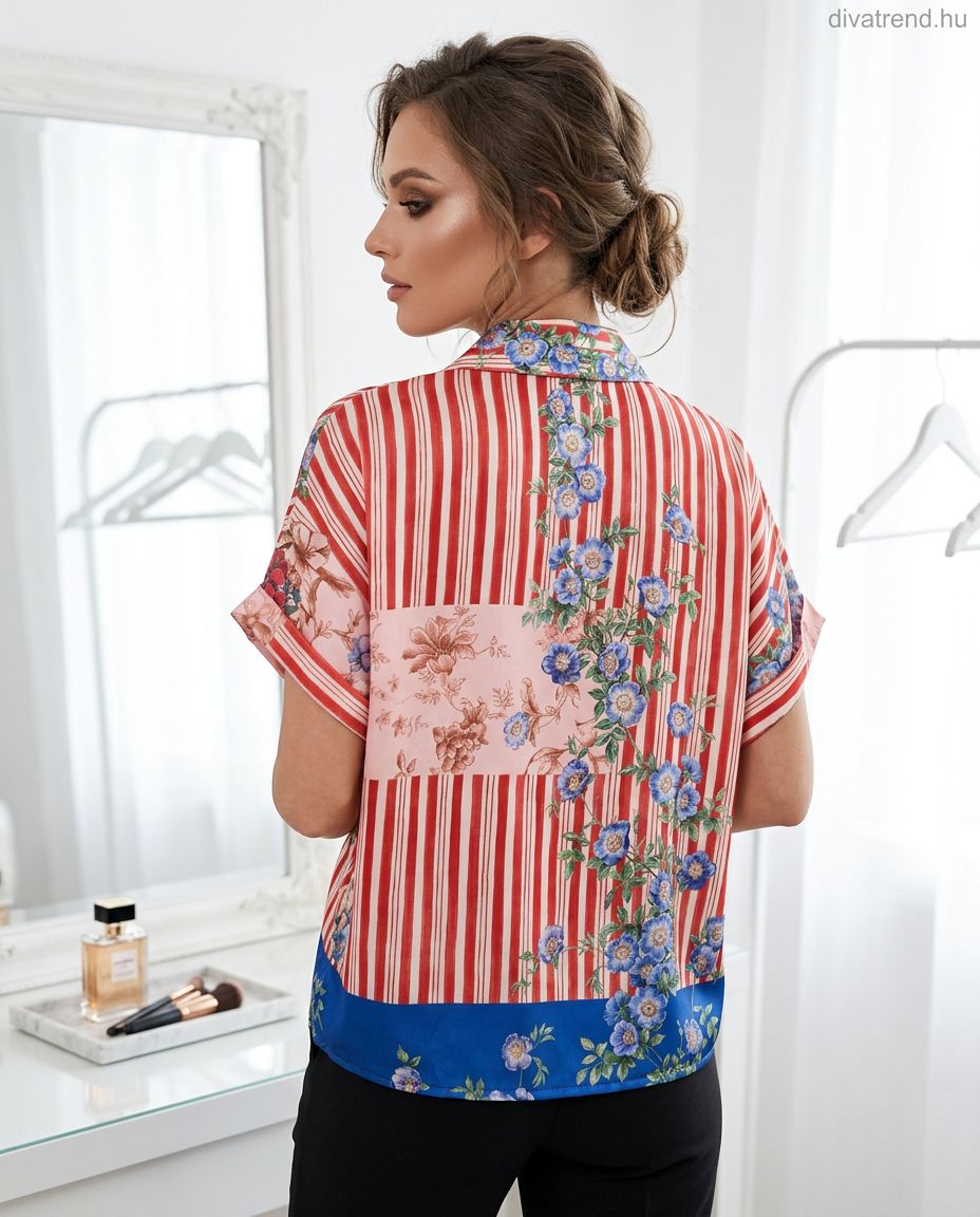 csíkos női szatén ing virágmintás hátulról