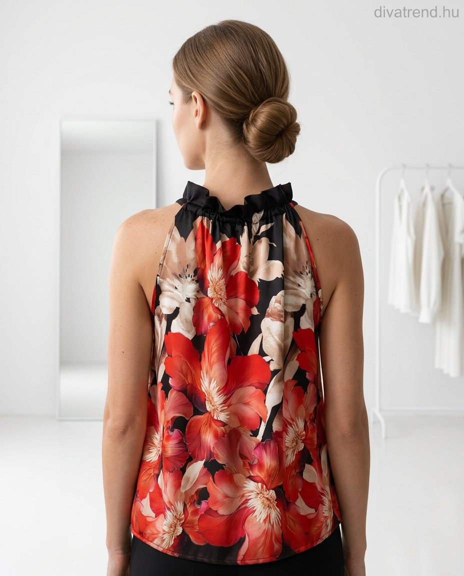 virágmintás szatén top hátulról