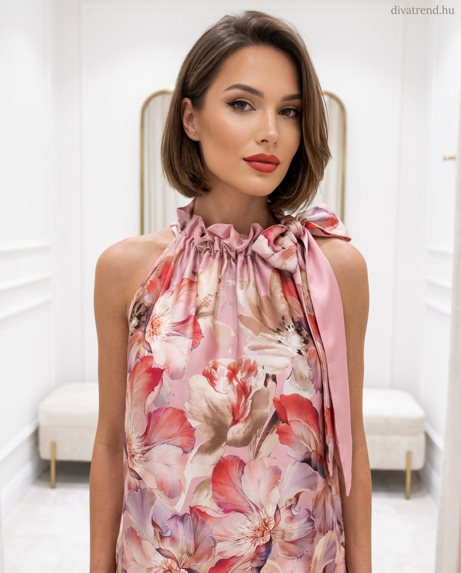 mályva virágmintás szatén top