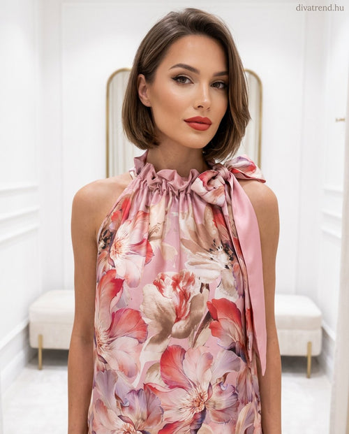 mályva virágmintás szatén top