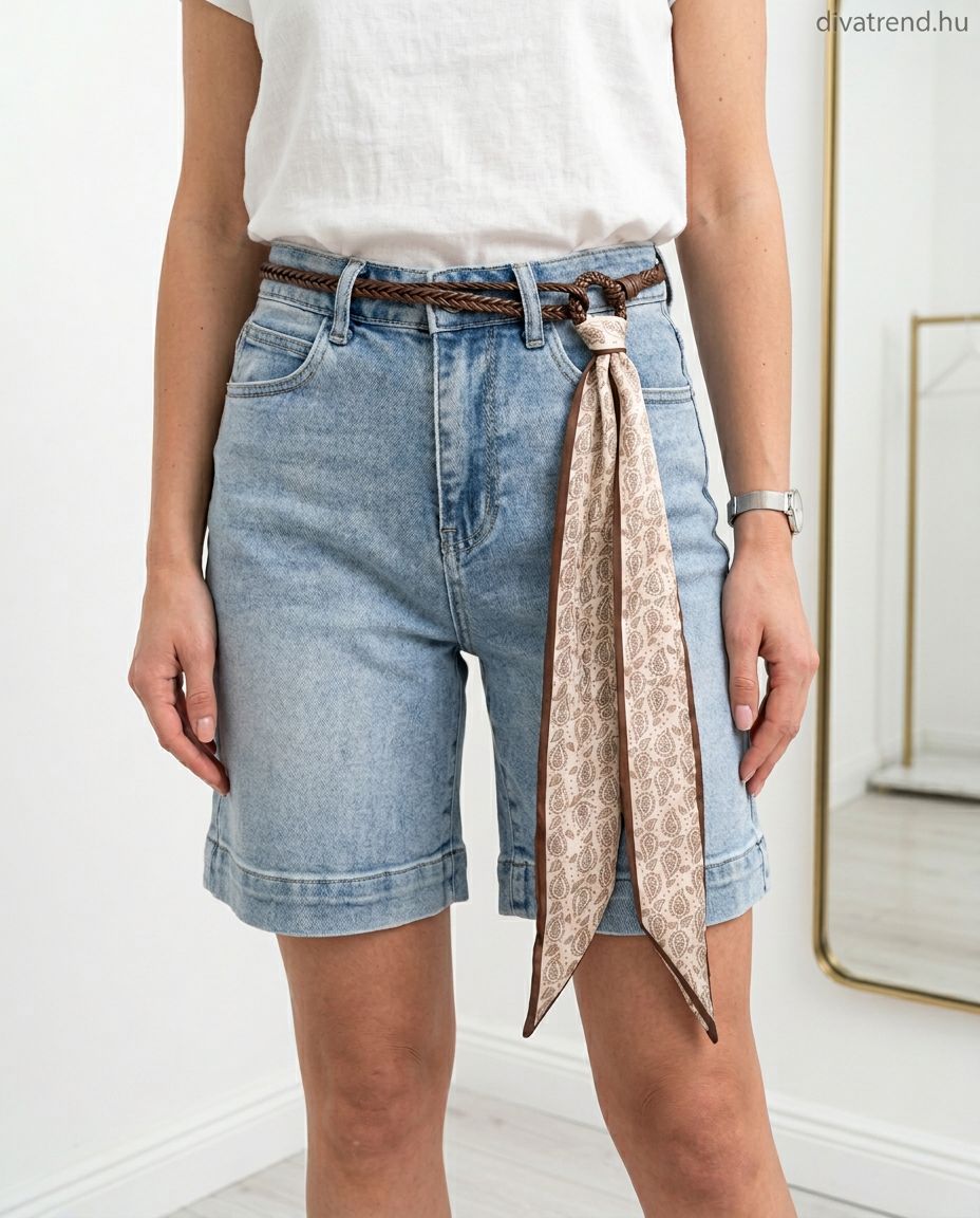 kék női farmer rövidnadrág bermuda fazon