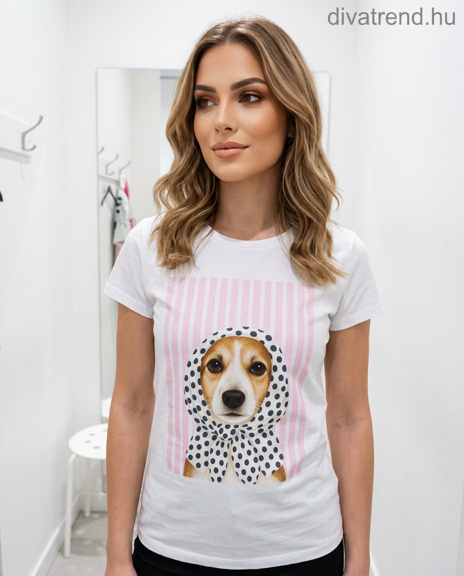 fehér női pamu póló kutyás