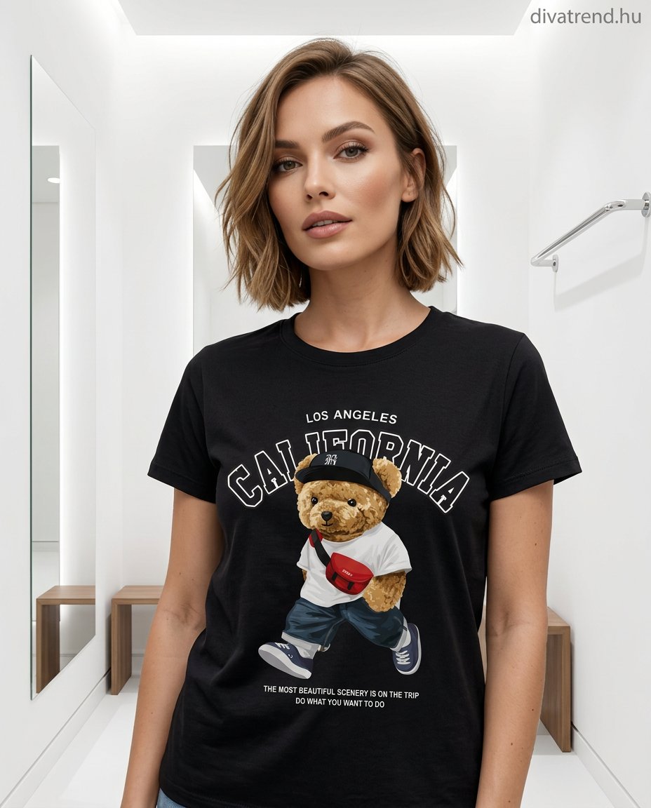 fekete női pamut póló Teddy Bear California