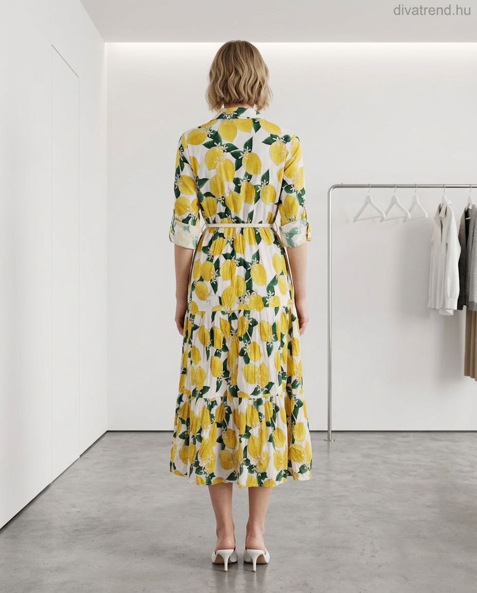 nyári pamut midi ruha citromos hátulról
