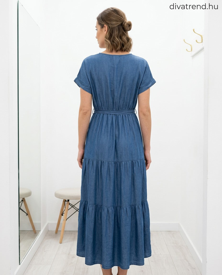 lyocell nyári midi ruha 3D virágos kötővel hátulról