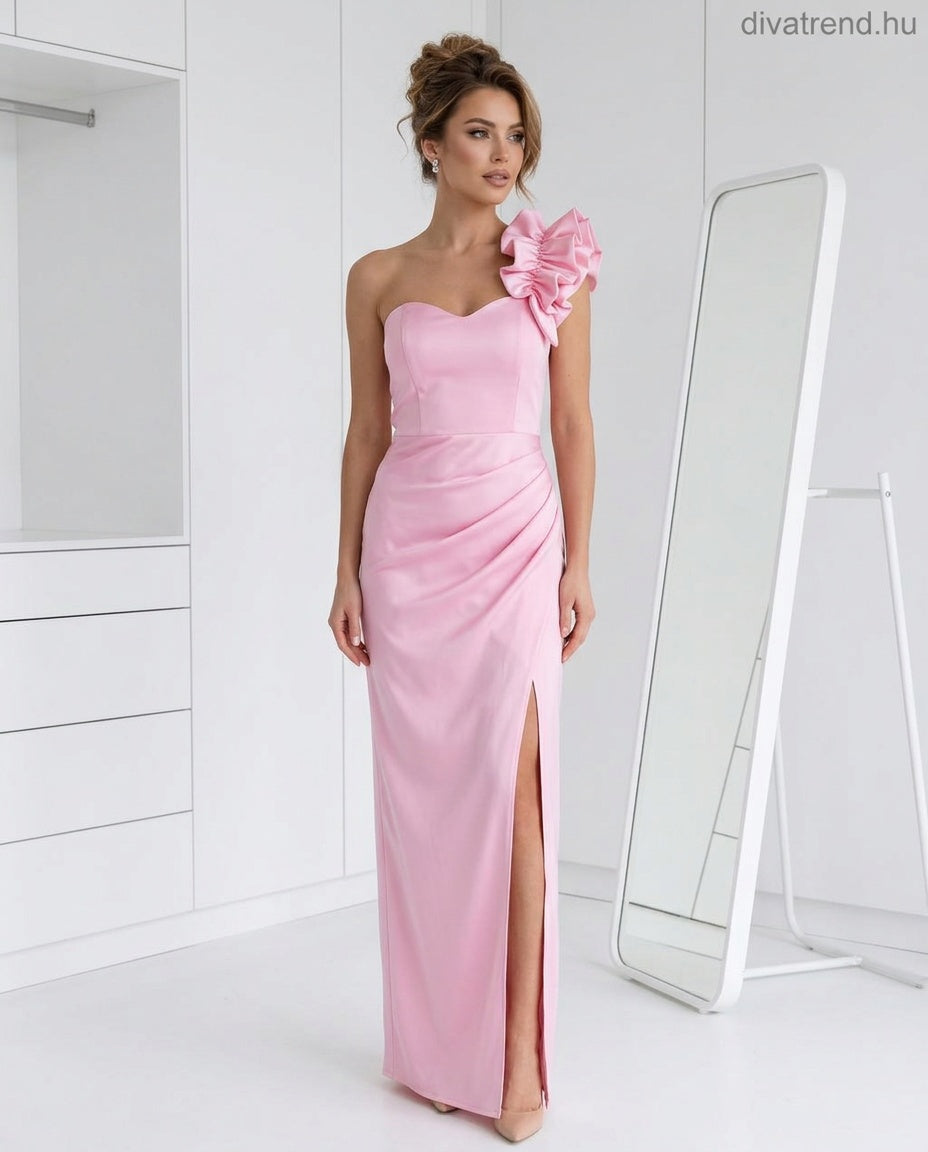 pinklight félvállú maxi ruha, ujjatlan, felsliccelt