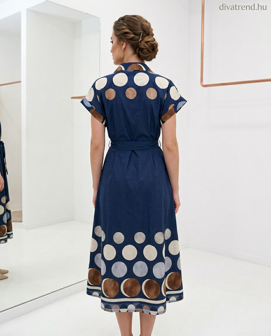 pöttyös pamut midi ruha megkötővel hátulról