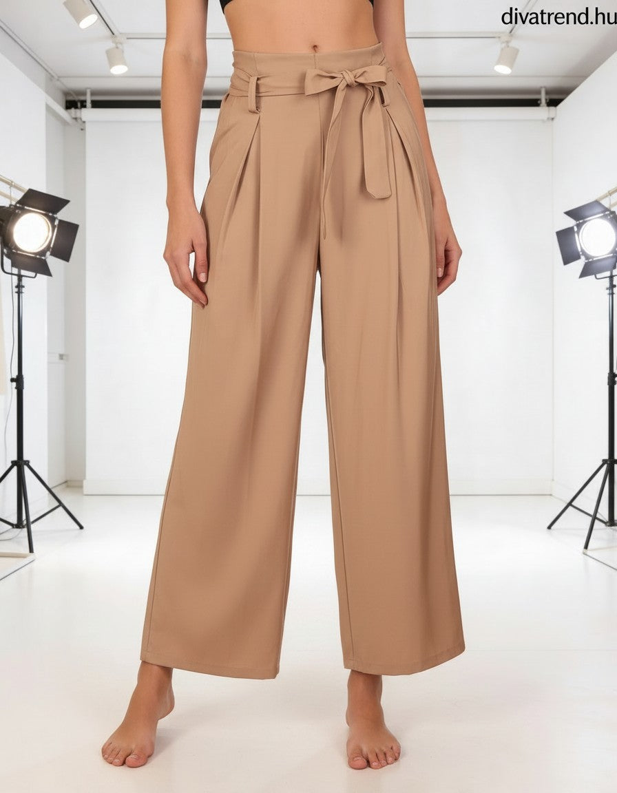 barna világos női bőszárú viszkóz nadrág megkötővel