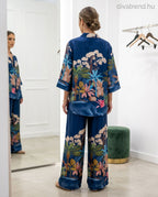 trópusi mintás szatén nyári szett hátulról