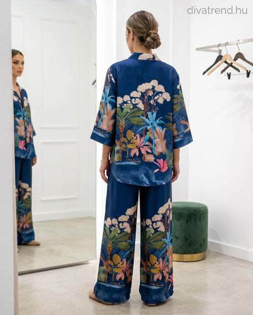 trópusi mintás szatén nyári szett hátulról