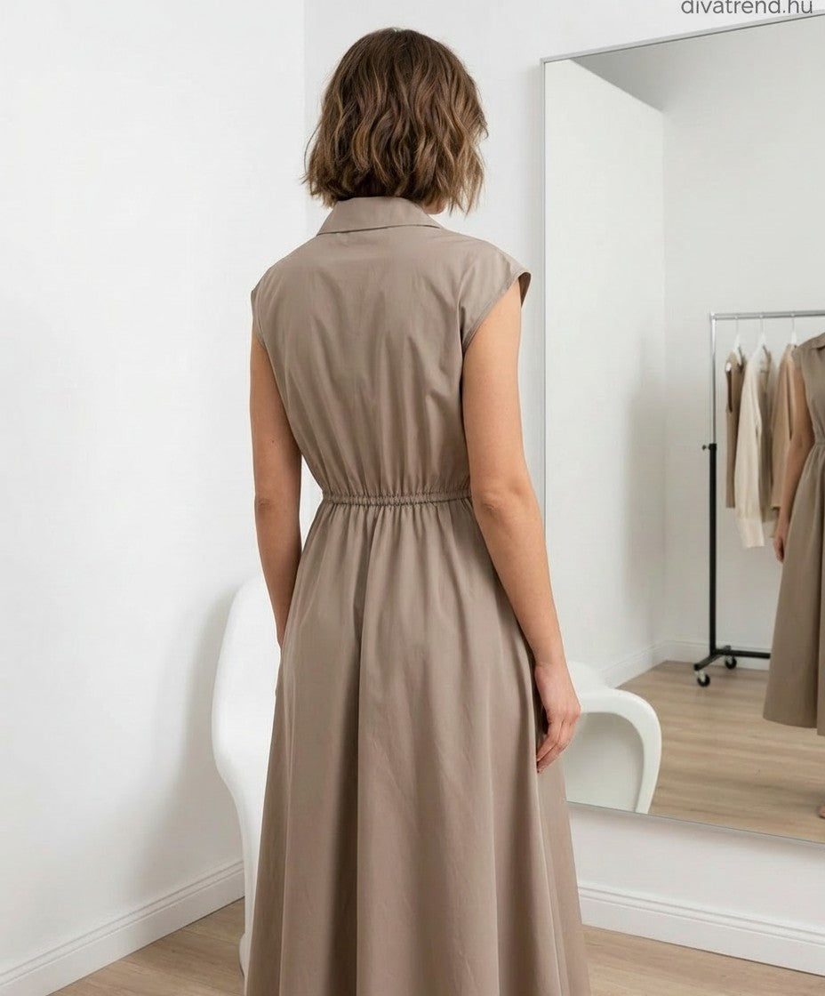 pamut midi ruha megkötővel, ujjatlan hátulról