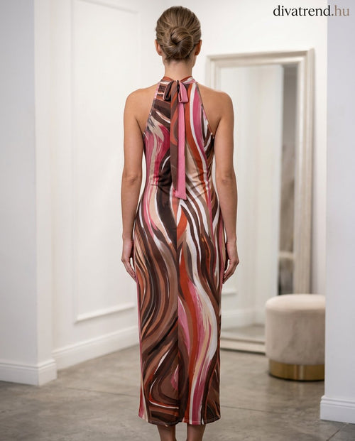absztrakt mintás nyári maxi ruha hátulról