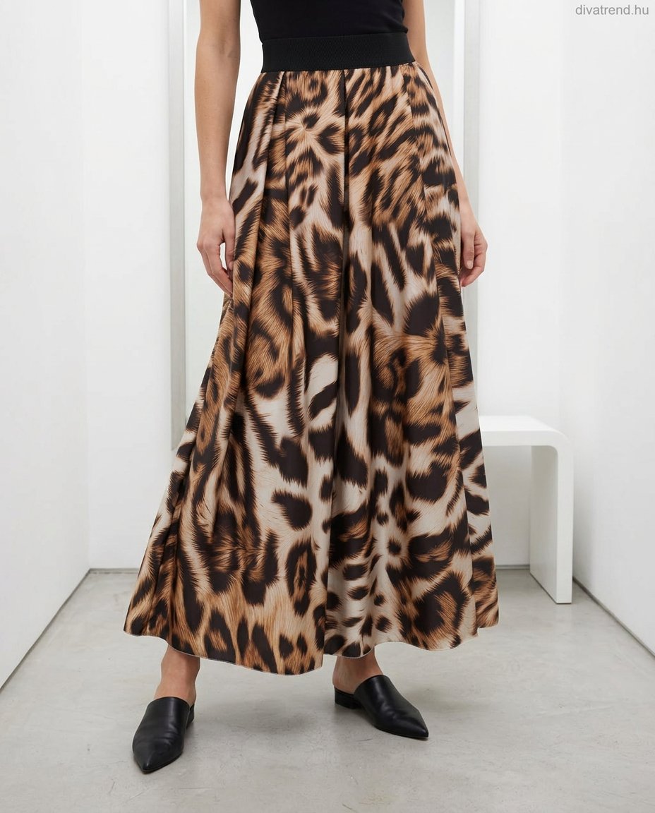 bézs fekete leopárd mintás szatén maxi szoknya
