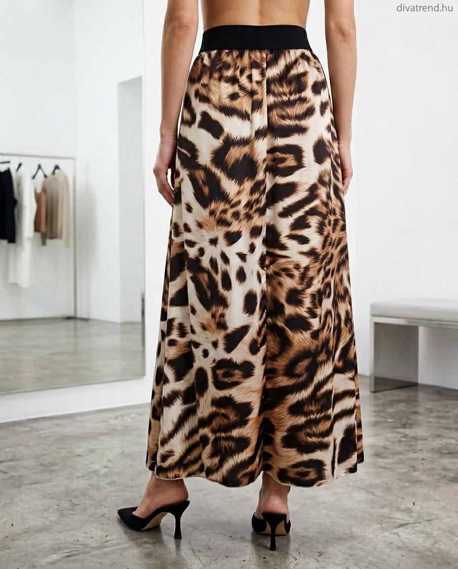 leopárd mintás szatén maxi szoknya hátulról