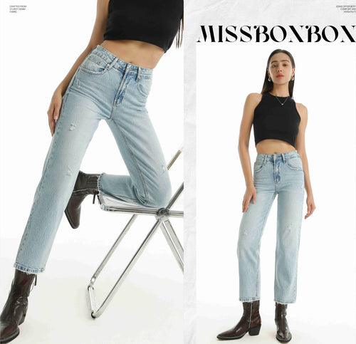 kék egyenes szárú farmer