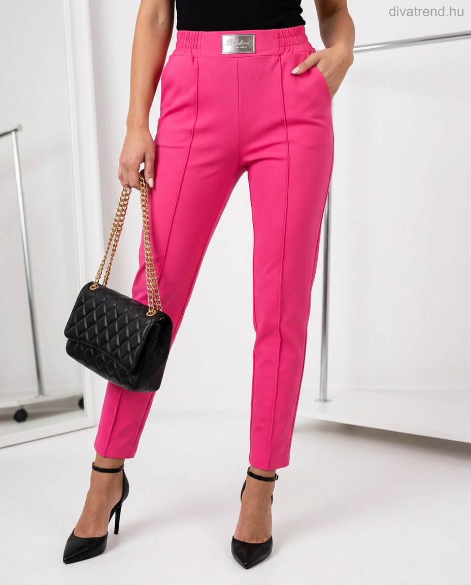 pink elegáns női pamut chino nadrág, elöl varrott élekkel