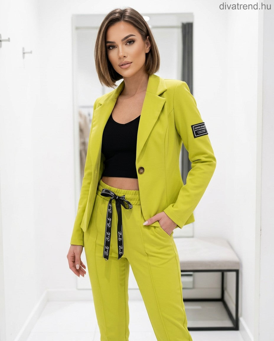 zöldoliva elegáns női szett kötővel