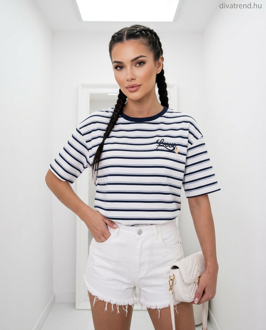 JeanLouisFrancoise női mintás vékony pamutban gazdag felső rövid ujjú kerek nyakú