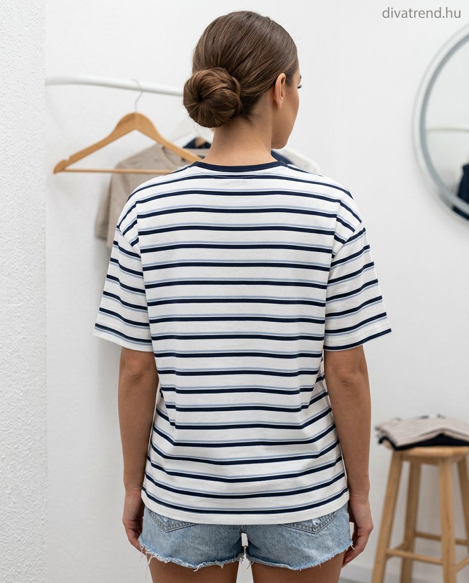 JeanLouisFrancoise női mintás vékony pamutban gazdag felső rövid ujjú kerek nyakú