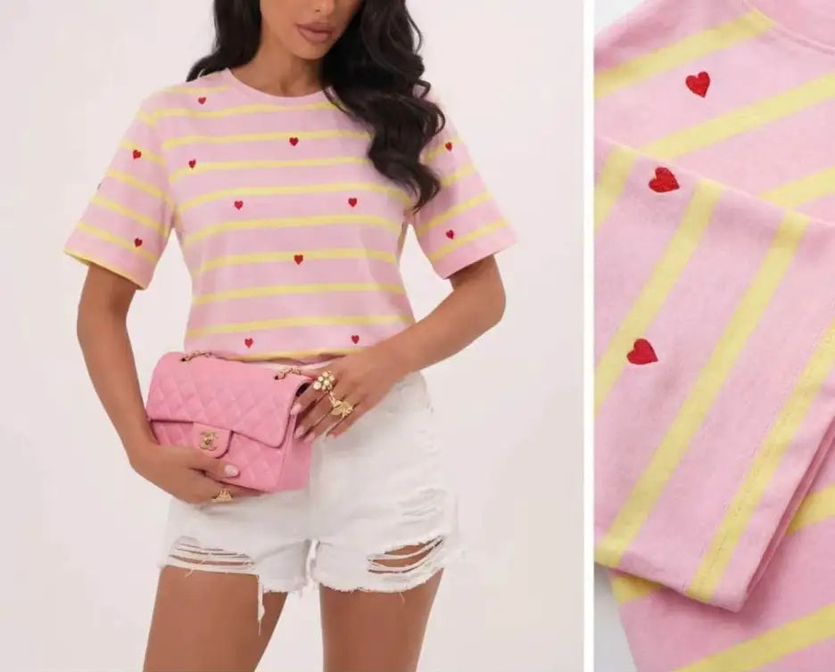 JeanLouisFrancoise női mintás vékony pamutban gazdag felső rövid ujjú kerek nyakú