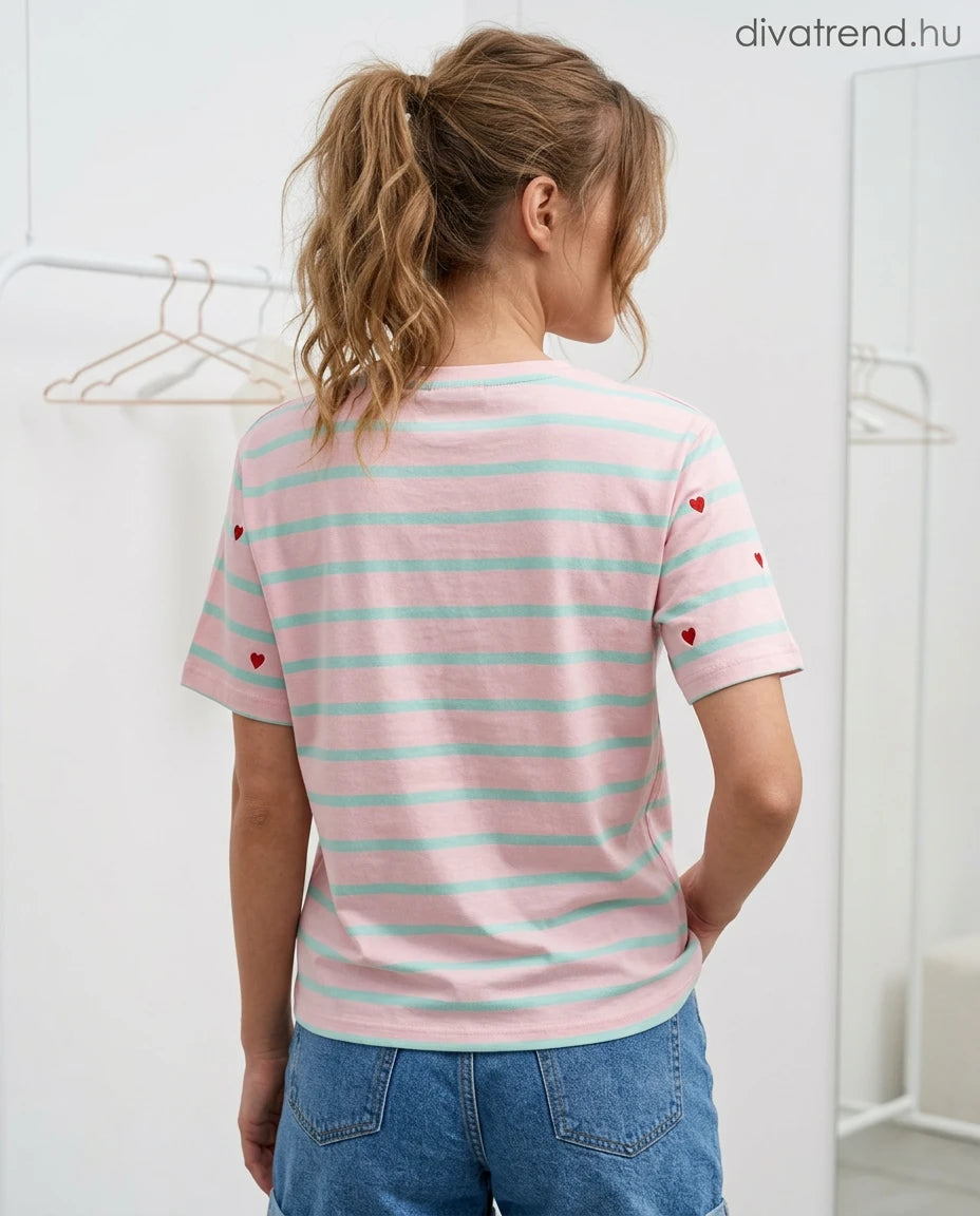 JeanLouisFrancoise női mintás vékony pamutban gazdag felső rövid ujjú kerek nyakú