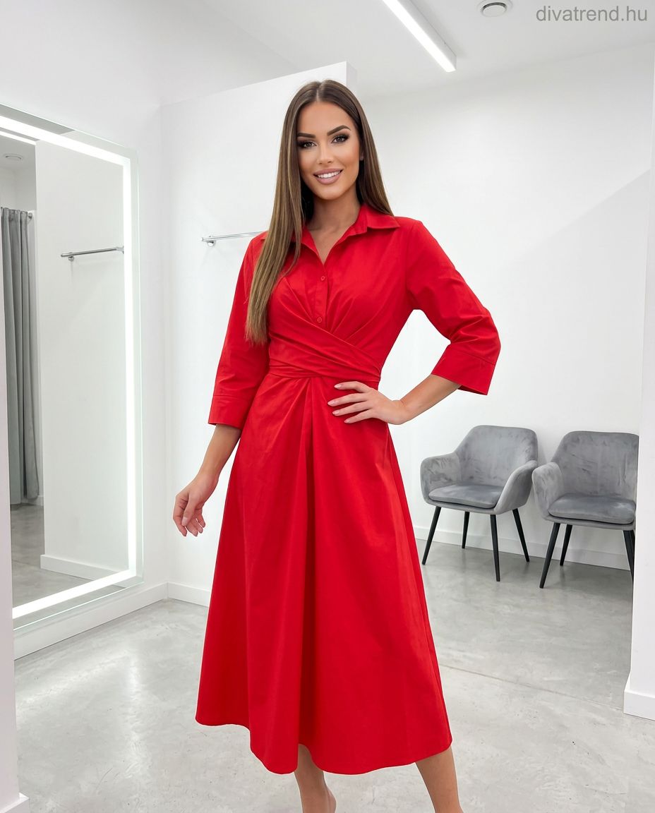 olasz női ruha háromnegyedes ujjú V nyakú maxi