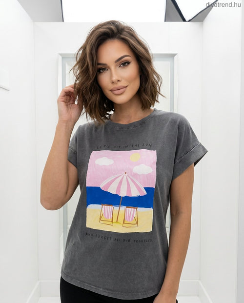 szürke női pamut póló tengerpart