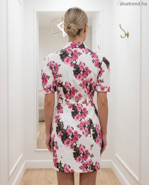 női mini ruha, virágmintás, elasztikus bengalin anyagú hátulról