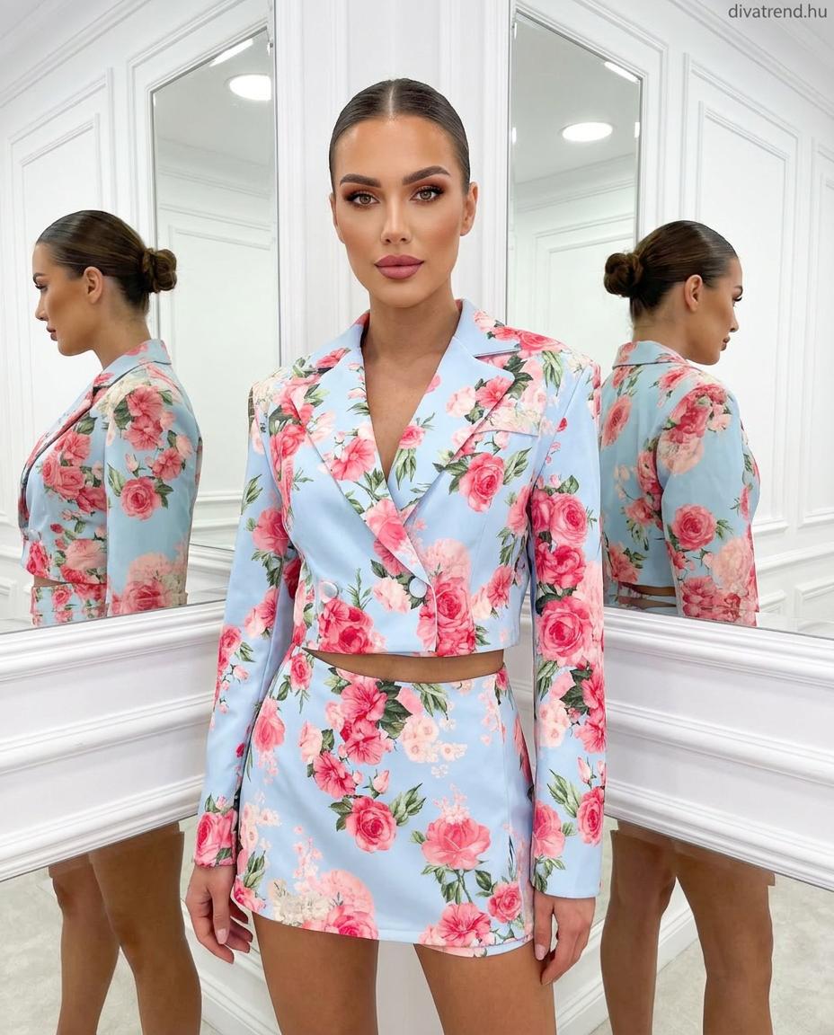 kék világos virágmintás elegáns női nyári szett